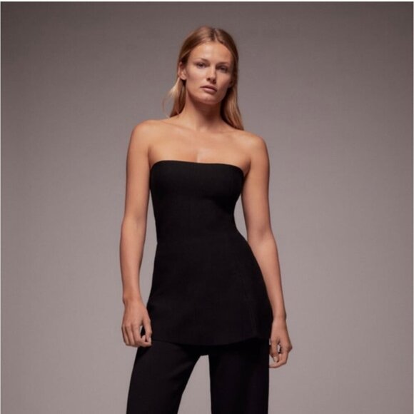 Rare! Zara Peplum Waist Black Strapless Knit Tube Top Size S NEW WITH TAG! - Picture 2 of 10